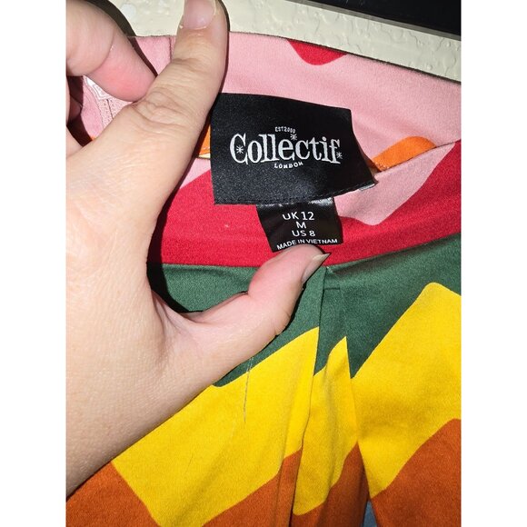 ModCloth Collectif Women's Chevron Print Skirt UK 12 US 8 Rainbow Stripe - Picture 4 of 4